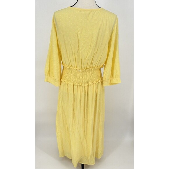 $99 Elodie Women's Yellow Half Sleeve Smocked Polka Dot Midi‎ Dress Size XLarge - Picture 7 of 12